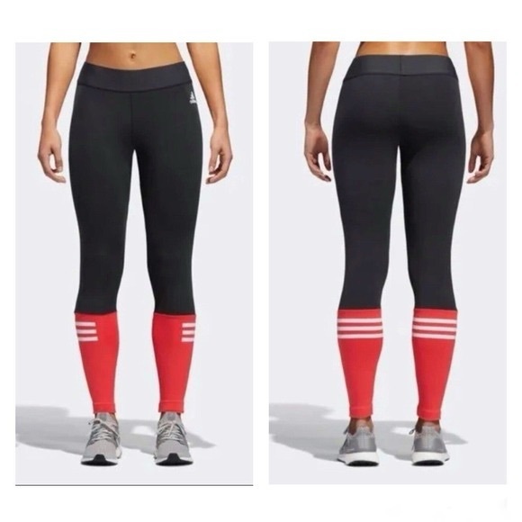 ADIDAS SIZE LARGE SPORT ID CHARCOAL GREY CORAL TIGHTS LEGGINGS - Picture 1 of 5